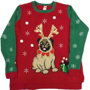 Holiday Time Pug Dog Ugly Christmas Sweater Plus Size 4X